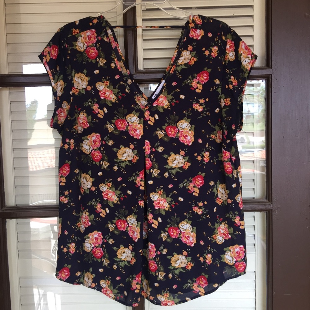 Navy blue floral blouse